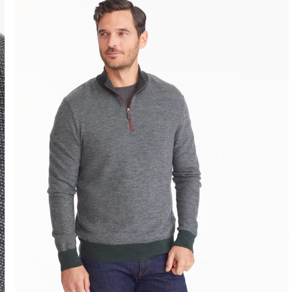 Untuckit Birdseye Merino Wool Quarter-Zip Sweater Size Small